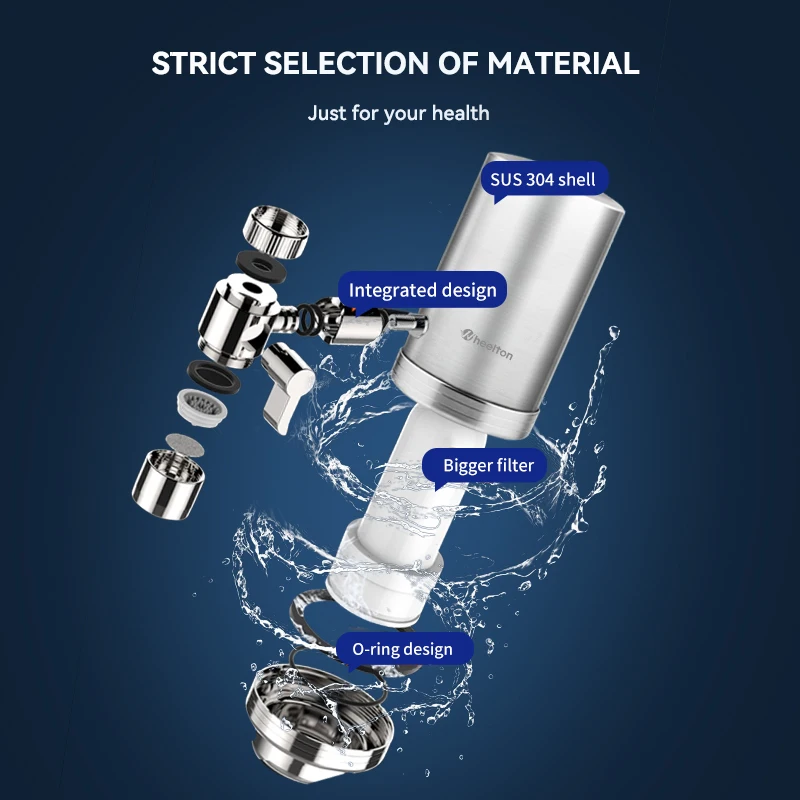 Wheelton Stainless Steel Kitchen Tap Filter Household Ceramic Water Purifier Faucet Water Filter  Activated Carbon Filtration