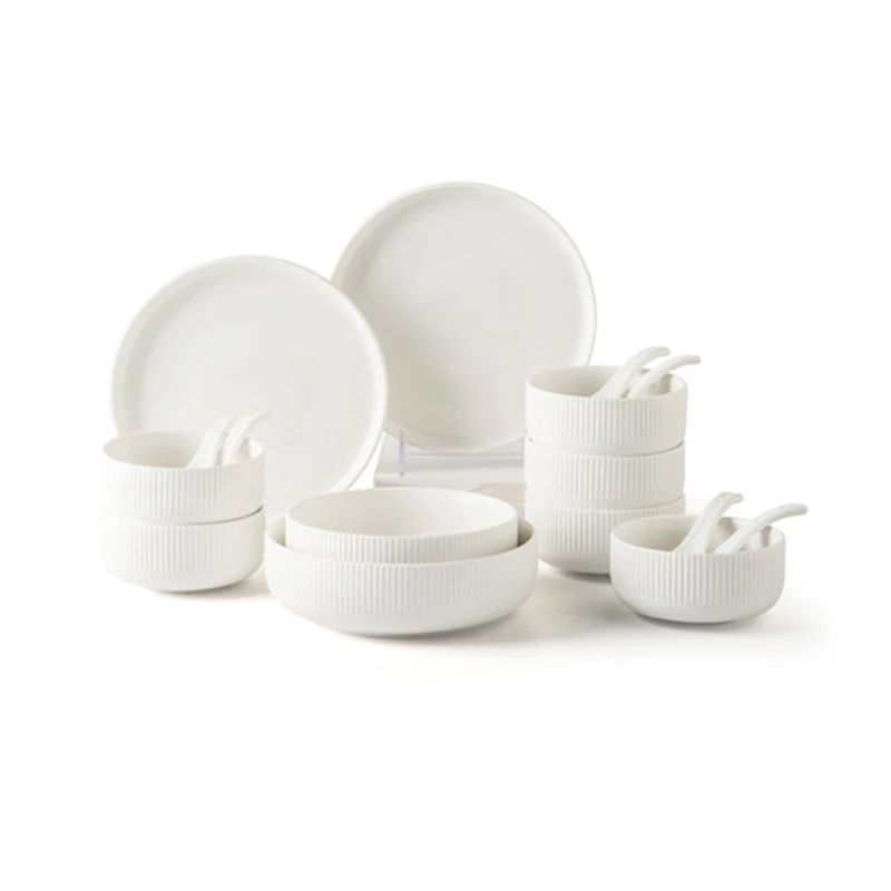 

Simple Ceramic Dinner Set with Vertical Stripes, Black and White Tableware, Matte Dinner Plates, Microwave and Dishwasher Safe