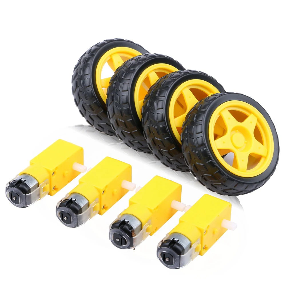 4pcs/lot Electric Motor Plastic TT Motor Tire Wheel 3-6V Dual Shaft Gear Motor TT Magnetic Gearbox Engine For Arduino Smart Car