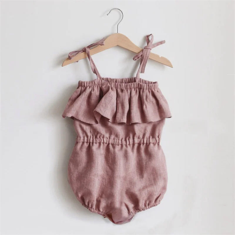 Summer Baby Girl Romper Floral Linen Cotton Sleeveless Newborn Jumpsuit Outfits Newborn Infant Girl Clothes