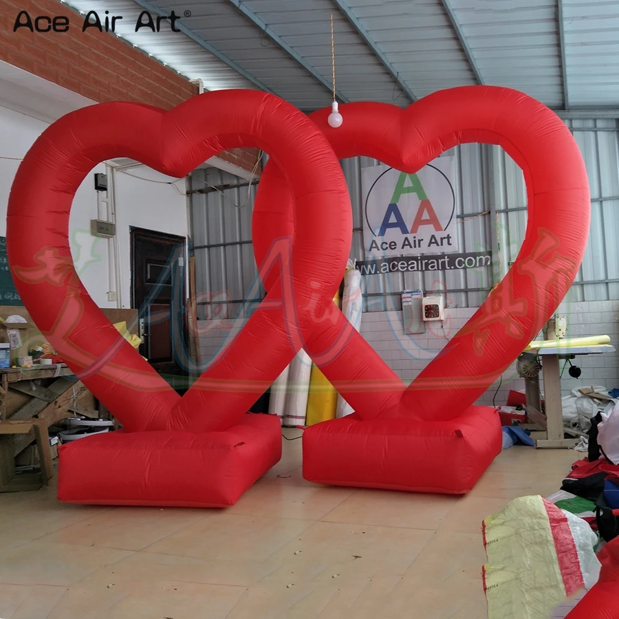 Large Inflatable Heart Mode with Base and Fan for Show, Red Wedding Decoration, Beautiful LED, 2 Pcs