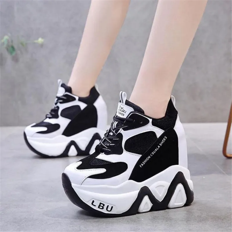 Women High Platform Shoes New Breathable Women Height Increasing Shoes 12 CM Thick Sole Trainers Sneakers Woman Casual shoes