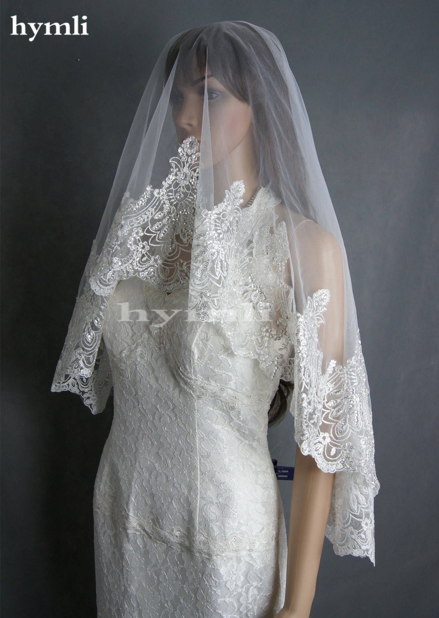 Real Photos High Quality One Layer 110cm Lace Wedding Veil with Metal Comb