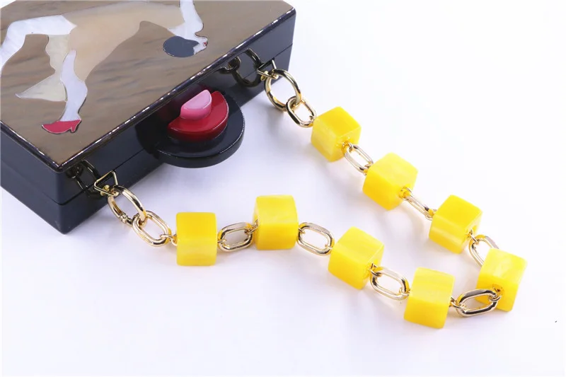 fashion design square resin lump sugar shape shoulder chain bag strap