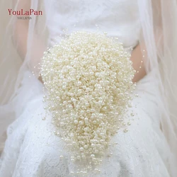 YouLaPan Bouquet di fiori da sposa di lusso fatto a mano bianco avorio sposa che tiene fiori Bouquet da sposa di perle decorare F24