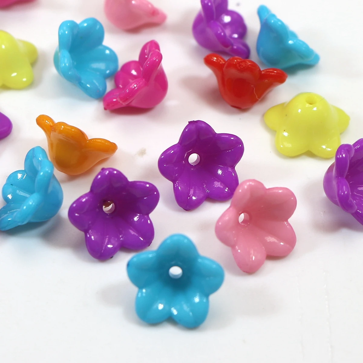 Craft DIY Mixed Bright Color Acrylic Bell Trumpet Flower Beads Cap Jewelry