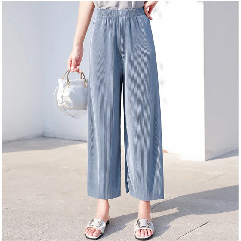 2024 Summer High Waist Ankle-Length Straight Pants Women Solid Wide Leg Pants Korean Casual Holiday Trousers y2k streetwear