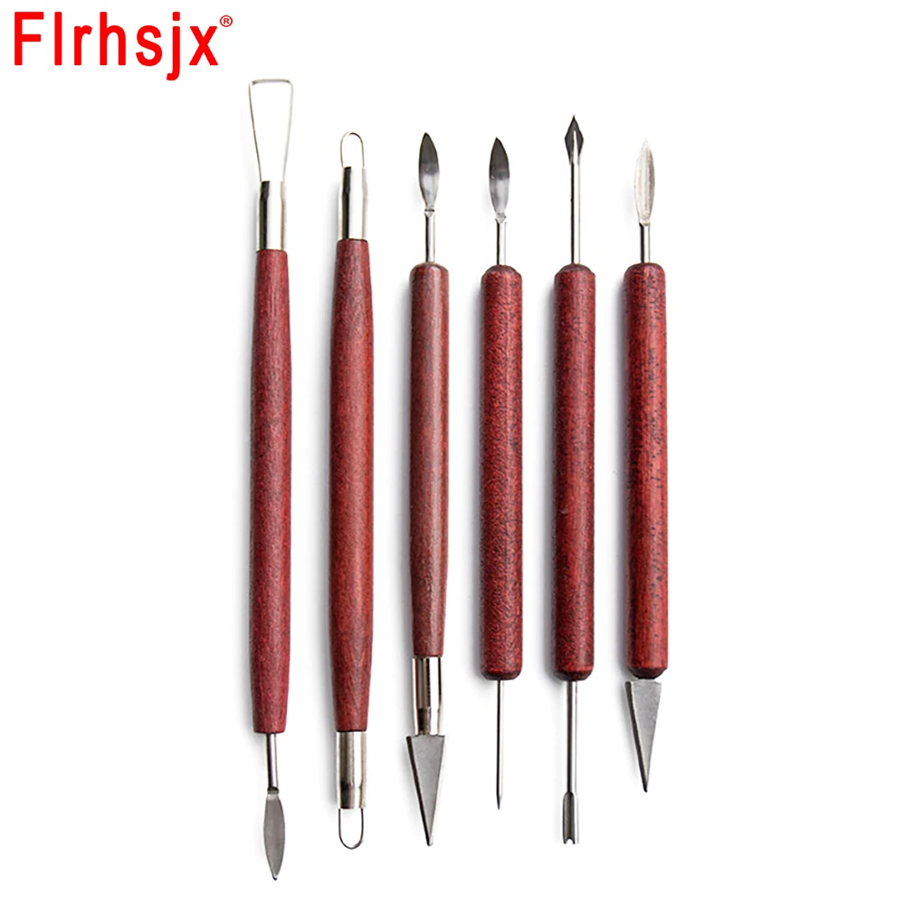 

6pcs/set Pottery Clay Sculpting Tools Wooden Handle Pottery Carving Tool for Pottery Sculpture Ceramic Clay Trimming Cutting Kit