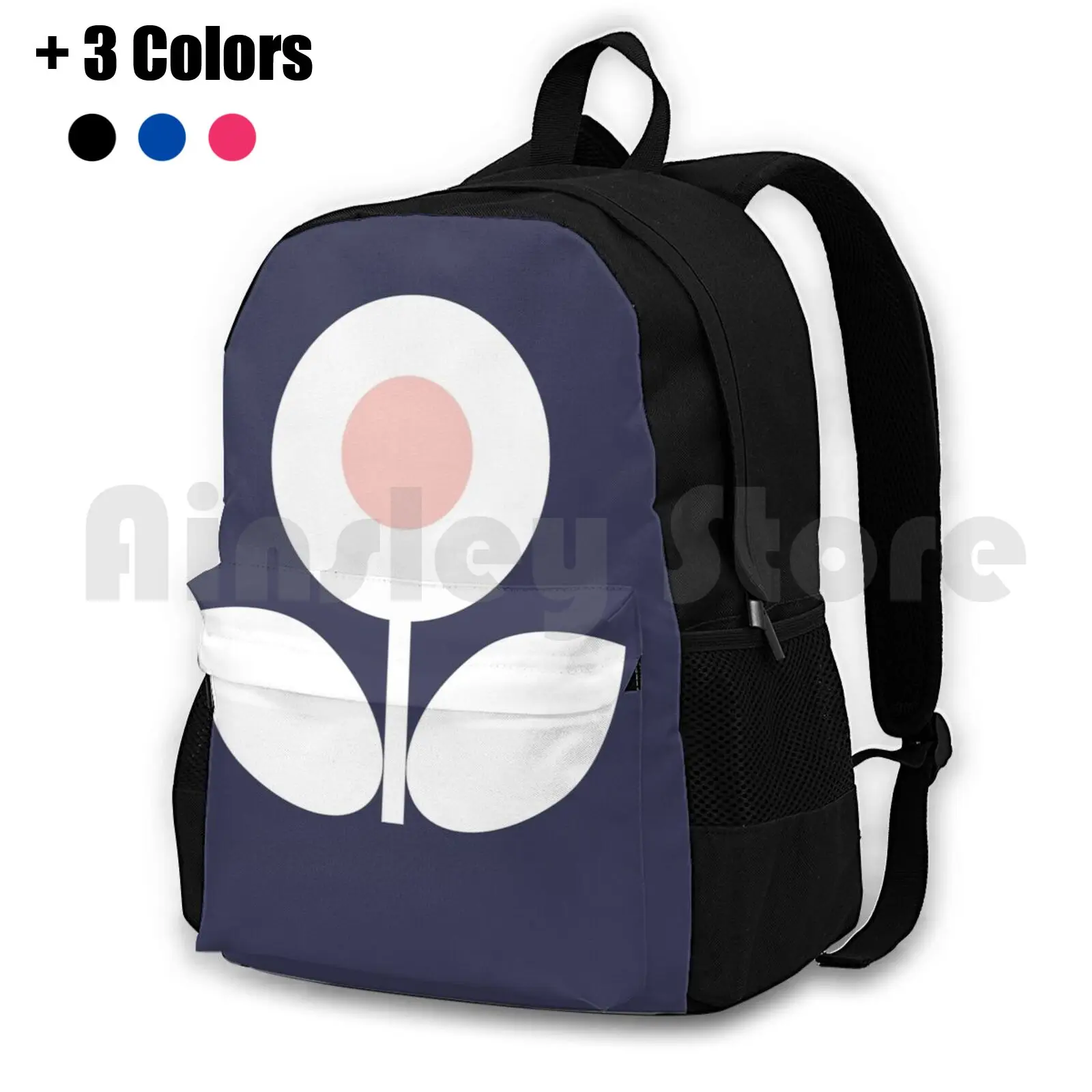 Bloomin' Bluebell Outdoor Hiking Backpack Waterproof Camping Travel Pink Blue White Midcentury Modern Minimalist Retro Vintage