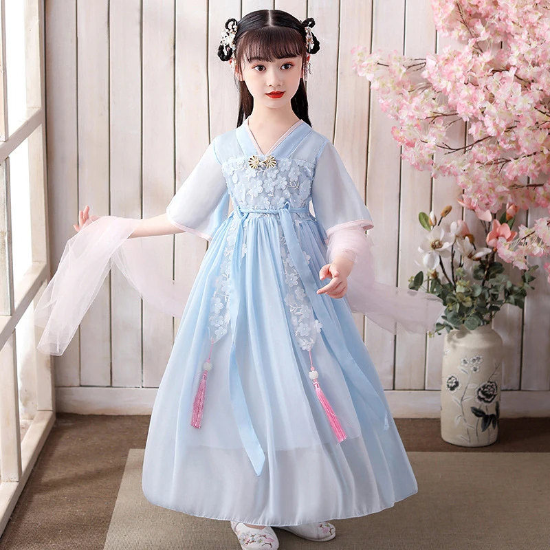 

Traditional Ancient Chinese Costume Children Hanfu Dress Festival Outfit Qing Dynasty Stage Wear Christmas girls Formal Gowns