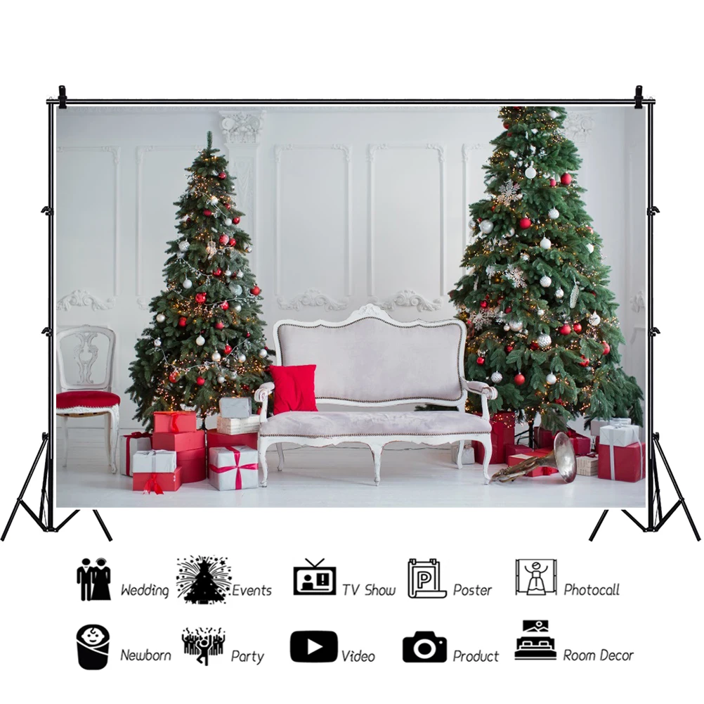 Laeacco Vintage Tường Nội Thất Cây Giáng Sinh Quà Tặng Sinh Nhật Cho Bé Đảng Phông Nền Chụp Ảnh Ảnh Nền Cho Studio Ảnh