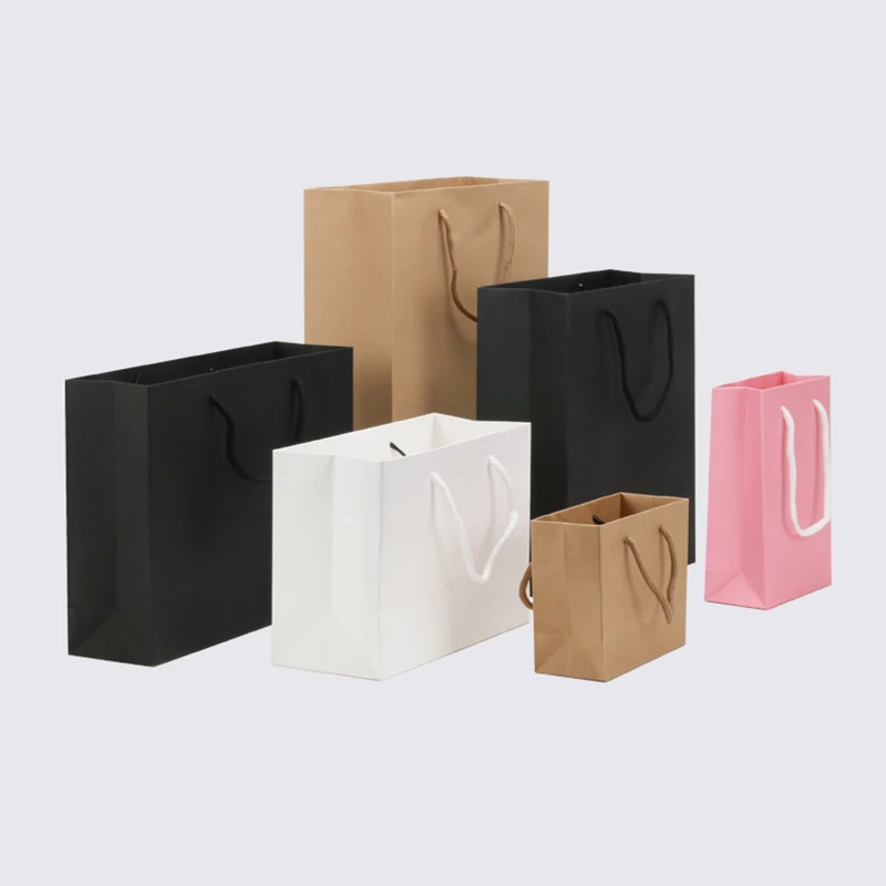 20Pcs Small Gift Bags With Handle Shopping Clothes Bags DIY Multifunction Packaging Bag Pink/White/Black Kraft Paper Bag 7 Sizes