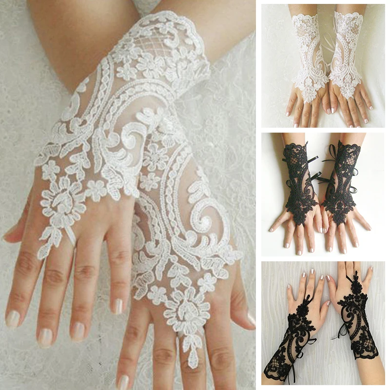 Gants de mariage sans doigts pour femmes, dentelle, blanc, noir, haute qualité, accessoires de fête pour filles, gants sexy