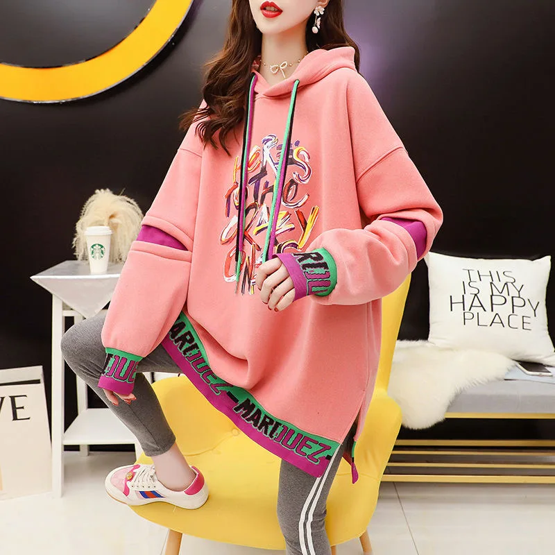 YBYR Fashion Hoodies Women Harajuku Loose Patchwork Letter Print Sweatshirts Autumn Winter Casual Long Pullovers Warm Streetwear