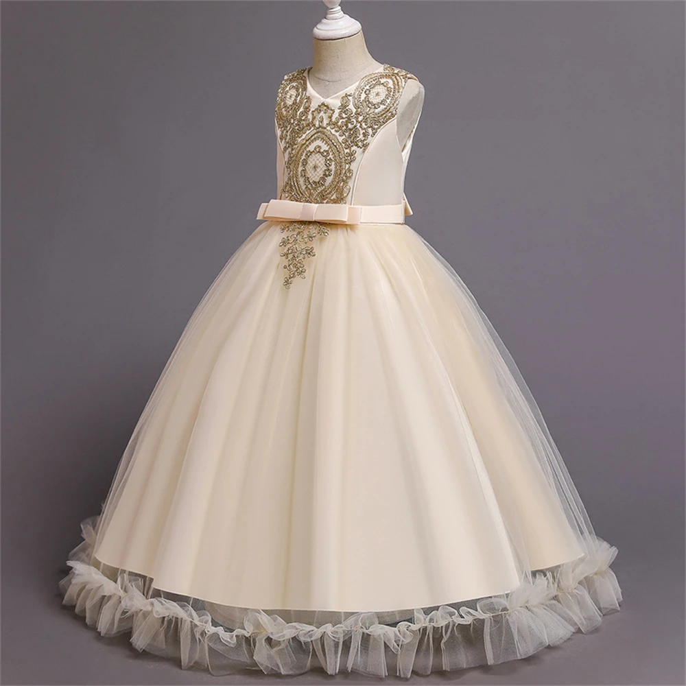 Robes de mariée en dentelle champagne pour filles, robe de demoiselle d'honneur, robe de soirée d'anniversaire pour adolescentes, magnifique robe de graduation, 2021