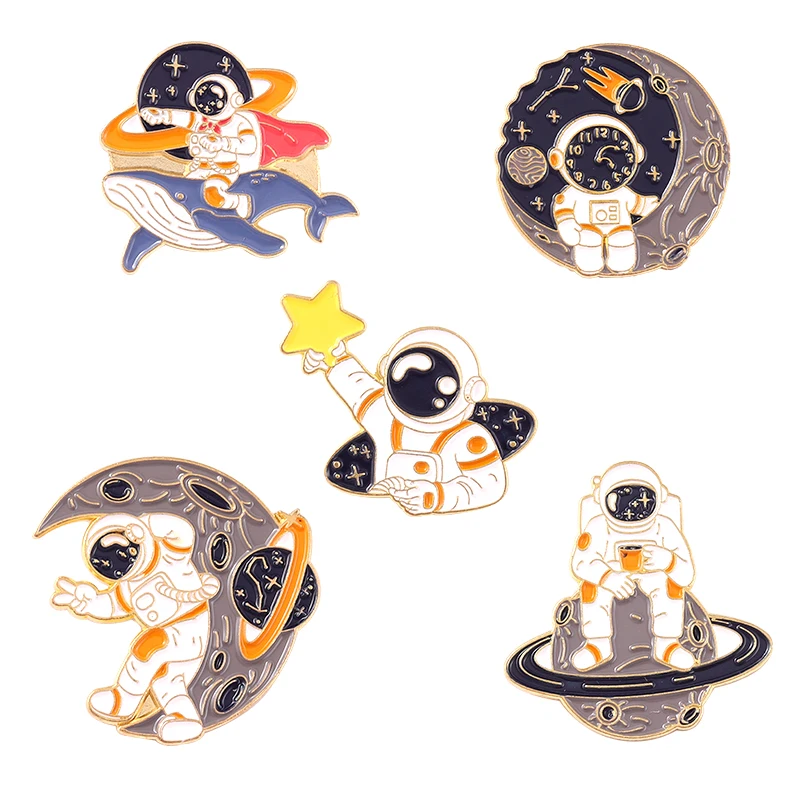 2-5pcs/set Spacewalk Enamel Pin Custom Sun Moon Starry Constellation Satellite Astronaut Ice Cream Brooch Lapel Badge Jewelry