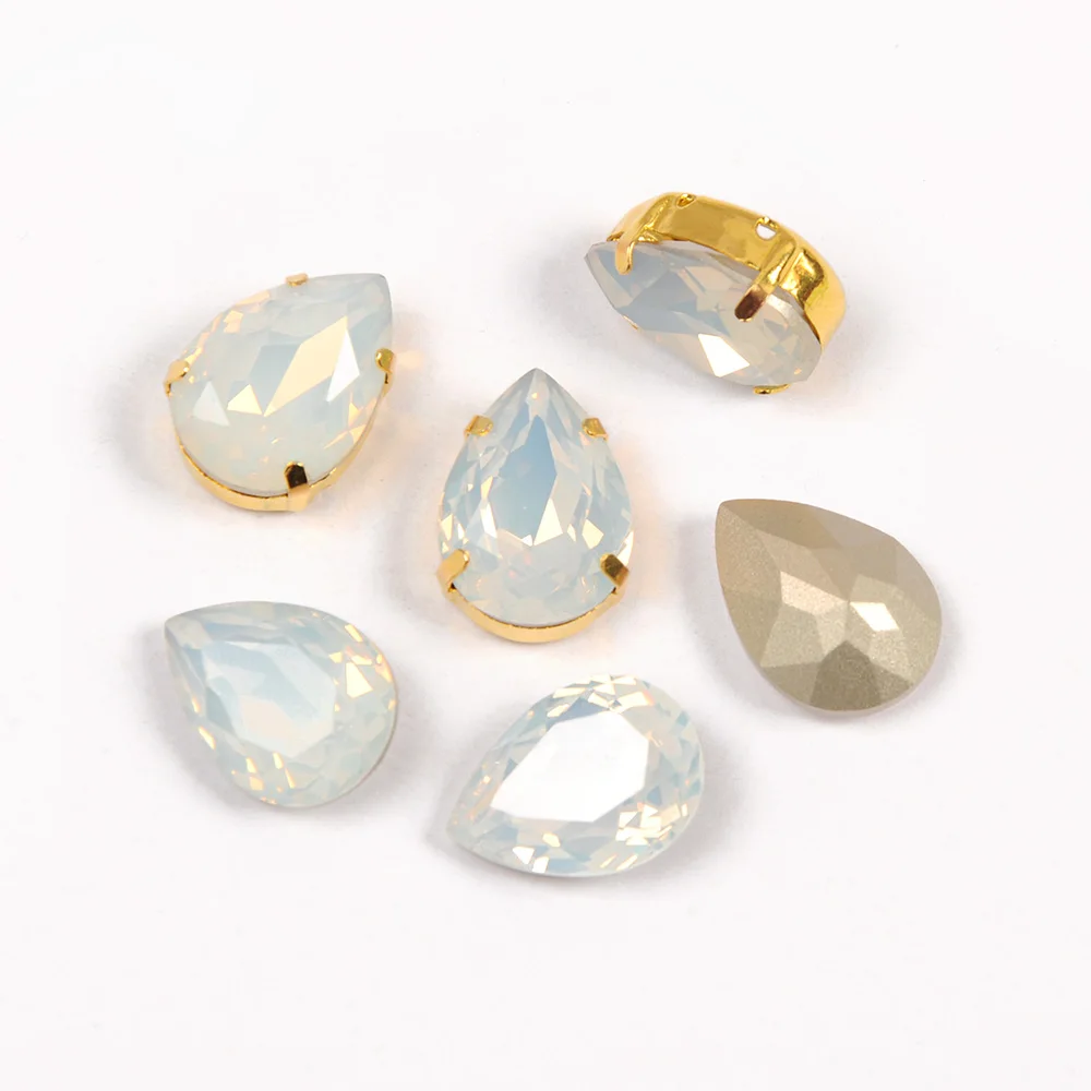 YANRUO Teardrop White Opal Claw Crystals All for Needlework Sewn Rhinestones Glass Sewing Ornaments
