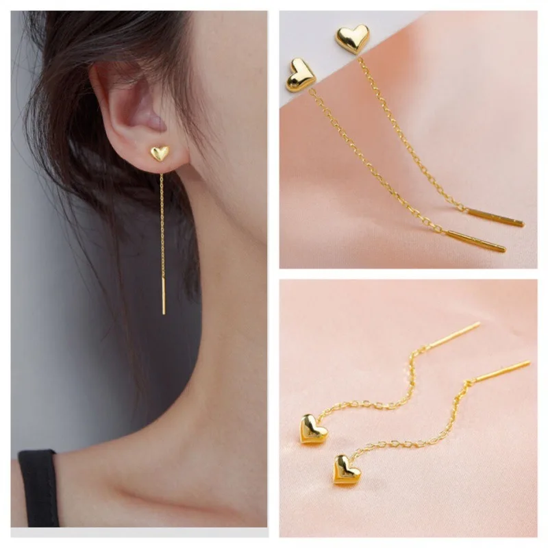 316L Stainless Steel Simple Titanium Steel Ear Line Female Temperament Long Peach Heart Earrings Love Earrings No Fade