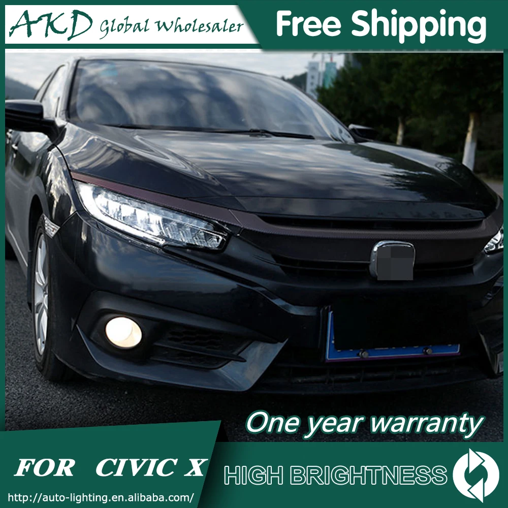 Headlights For civic X 2016-2019 DRL Day Running Light Head Lamp LED Bi Xenon Bulb Fog Lights Car Accessory new civic X