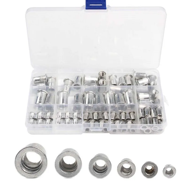 93Pcs Aluminum Rivet Nut M3 - M10 Aluminum Alloy Rivnut Flat Head Threaded Rivet Insert Nutsert Cap Rivet Nut Mix Set