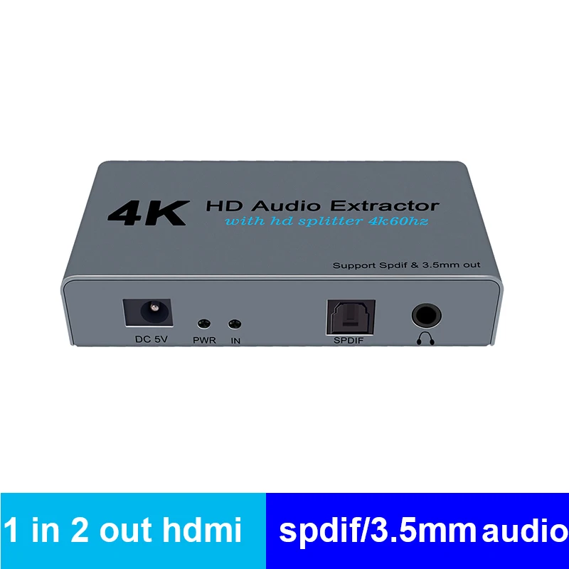 4K HDMI Audio Extractor Converter SPDIF + 3.5MM Output Supports HDMI 1.4,PCM  with DC Cable