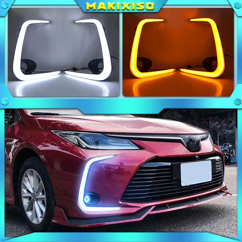 

LED Daytime Running Lights for Toyota Corolla 2019 2020 DRL Front Bumper Fog Lamp Cover with Yellow Turn Signal style relay
