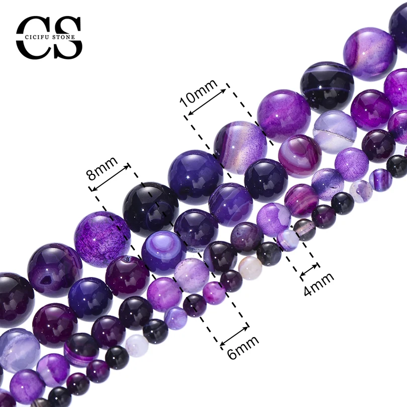 Natural Purple Smooth Agates Beads Round Stone Loose Beads for Jewelry Making DIY Bracelet Charm Accessories 4/6/8/10/12 MM