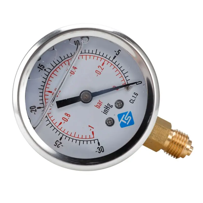 Compound Pressure Vacuum Gauge Glycerine Filled -1/10Bar & -30*Hg 1/4 BSP Bottom Ju19 20 Dropship