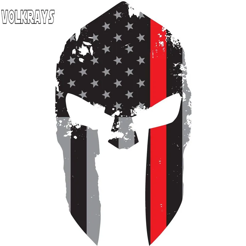 Volkrays Car Sticker Thin Red Line Tattered Spartan Helmet Accessorie Cover Scratches PVC Deal for Renault Opel Seat,15cm*10cm