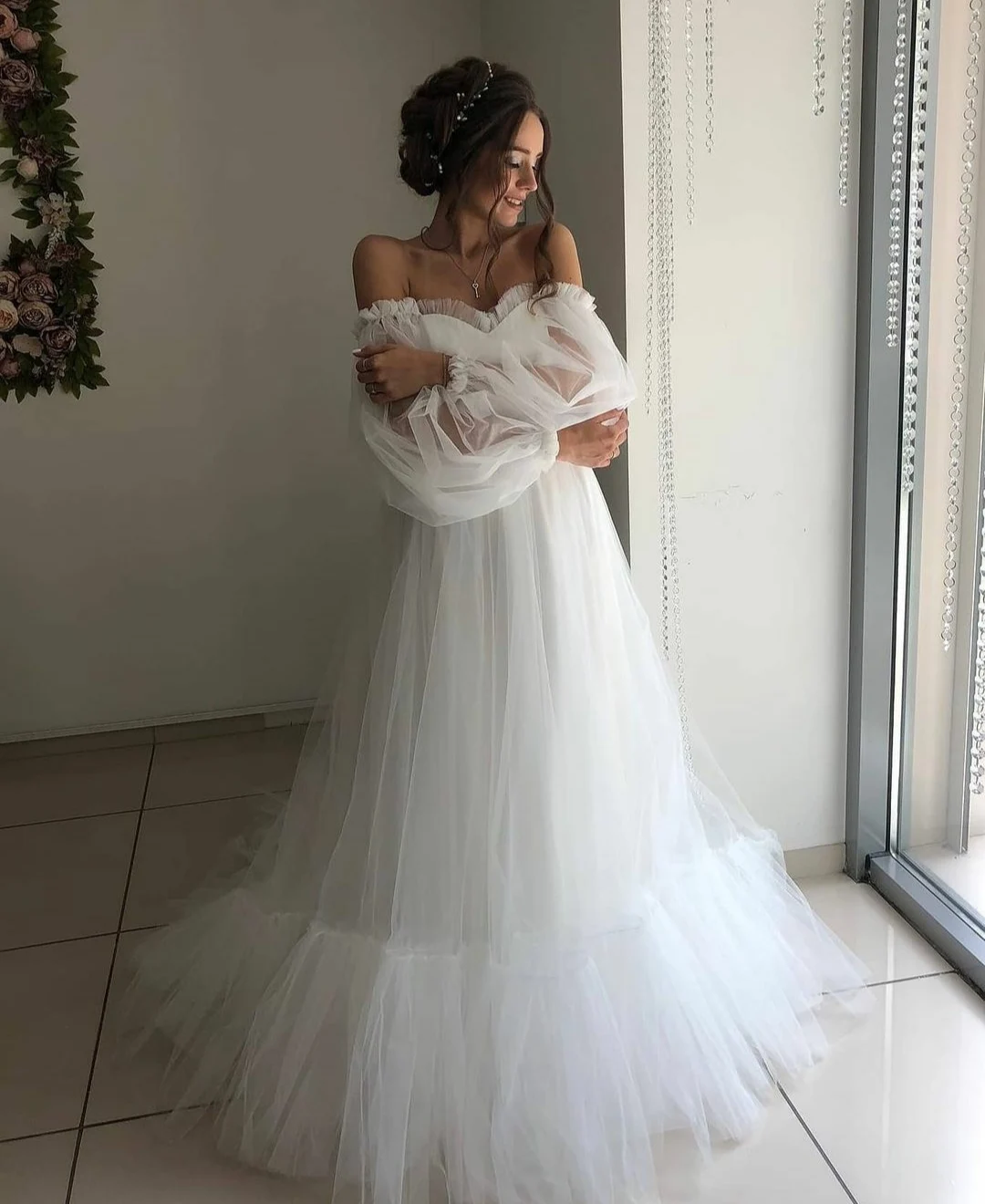 Vestidos de Noche largos de tul musulmán rosa personalizados con mangas corte en A hasta el suelo de encaje Abendkleid vestido de fiesta Formal para mujer