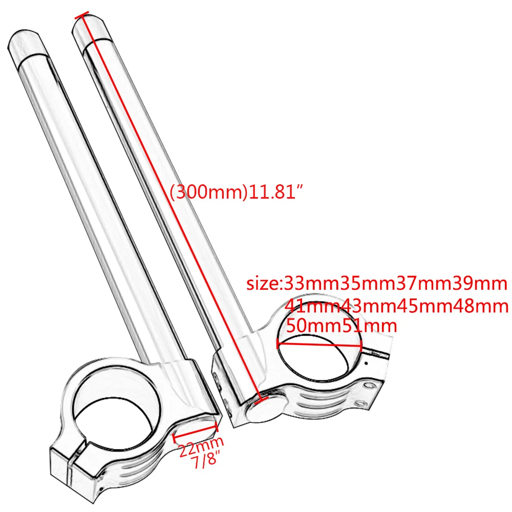 Motorcycle Cafe Racer Adjustable Racing CNC Black Clipon Clip On Front Fork Handlebar Handle Bar 33 35 37 39 41 43 45 48 50 51mm