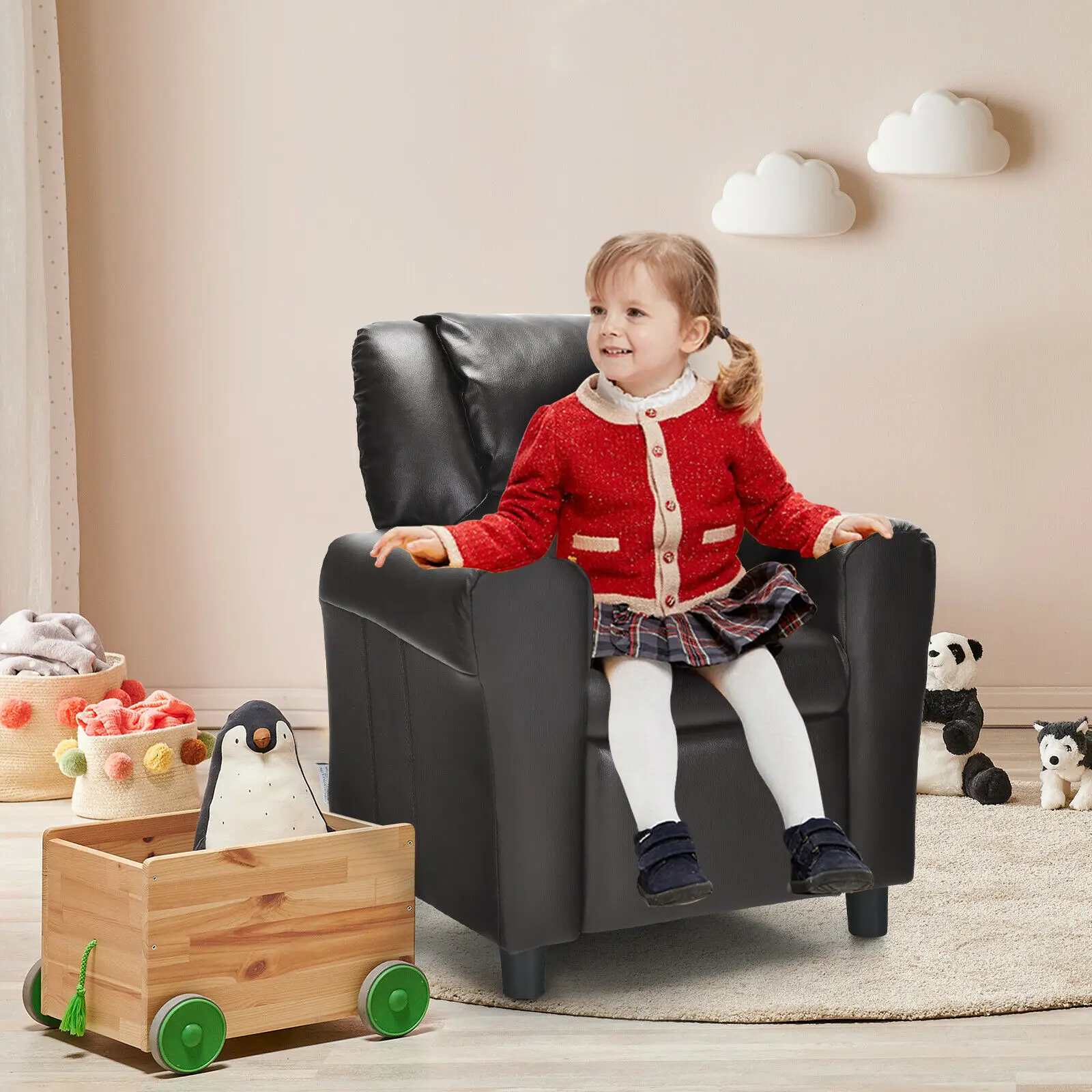 Honeyjoy – fauteuil inclinable en cuir PU pour enfants, accoudoir avec repose-pieds, support de tasse, marron, HW54210CF