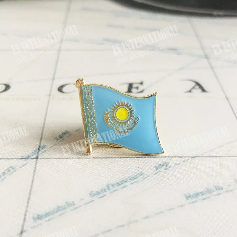 KAZAKHSTAN  National Flag Embroidery Patches Badge Shield And Square Shape Pin One Set On The Cloth Armband Backpack Decoration