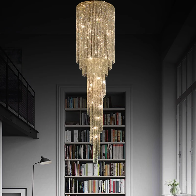 Crystal stair chandeliers luxury villa duplex loft lobby simple high-grade hollow high lift decorative lights