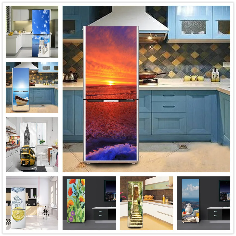 Adesivo de vinil autoadesivo para geladeira, cenário, papel de parede para geladeira, design de casa para cozinha, mural, decalques de parede, adesivo de geladeira