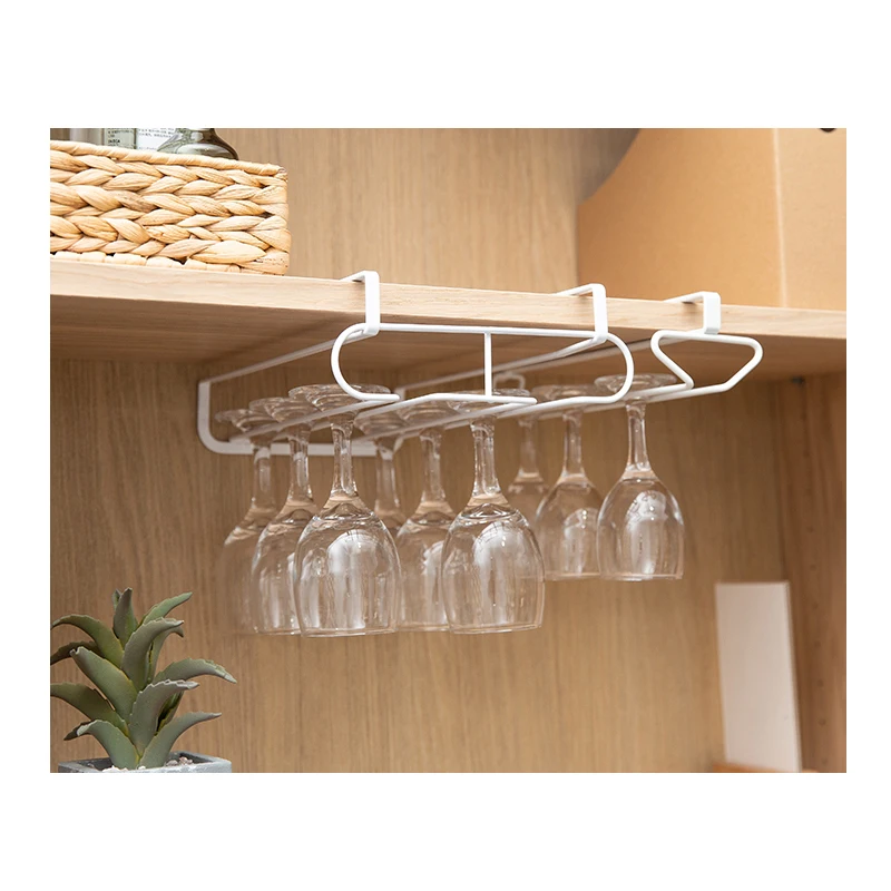 Wine Glass Holder - 2 Rows Stemware Rack Under Cabinet - Metal Hanger Storage Shelf, Fit for The Cabinet 1.2“ or Less