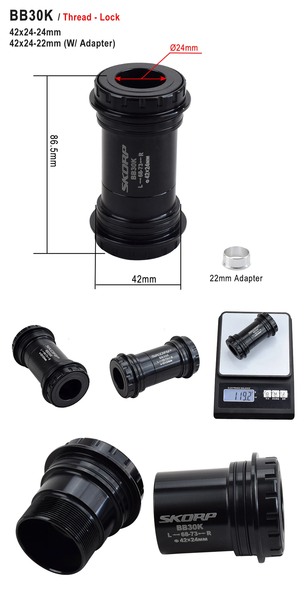 MTB Road Bike Bottom Brackets BB30 BSA30 PF30 BB386 46/42x22 24 30mm Sealed Bearing Mountain Bicycle BB Sets Central Axis