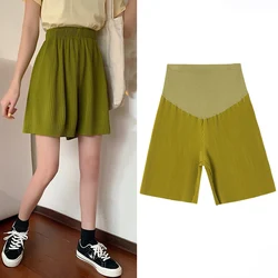 New Summer Pleated Maternity Shorts High Waist Belly Wide Leg Loose  Clothes for Pregnant Women Pregnancy Sleep Home Wear