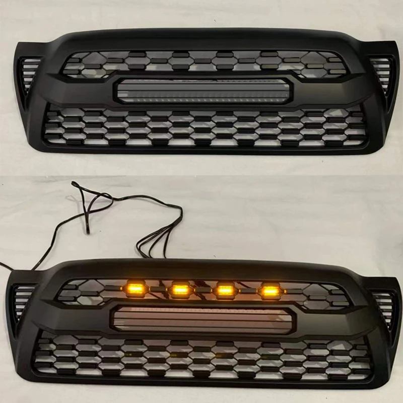 For Toyota Tacoma 2005 2006 2007 2008 2009 2010 2011 Amber LED Light Front Grille Upper Mesh Bumper Mask High Quality ABS Grills