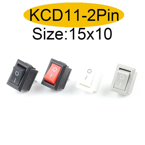 10 Uds 2 pines 10x15mm interruptor de botón SPST 3A 250V AC KCD11 interruptor basculante de encendido/apagado a presión negro rojo blanco gris