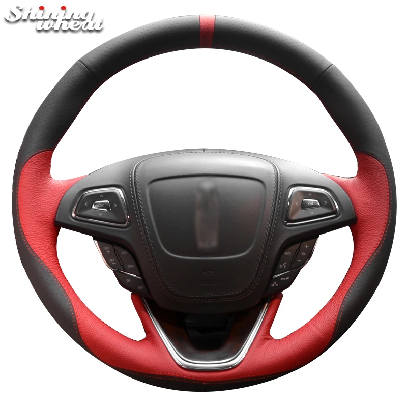 

Shining wheat Hand-stitched Black Red leather Steering Wheel Cover for Lincoln mkc mkx mkz 2013-2019