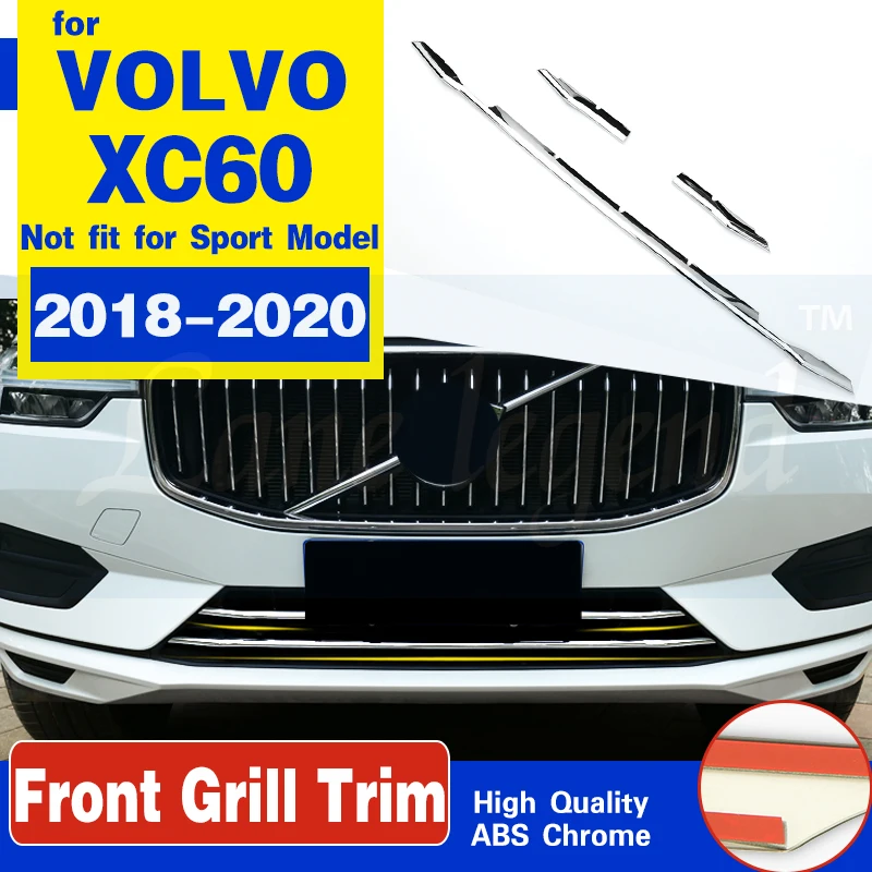 Car Styling 3pcs for Volvo XC60 XC 60 2018-2020 ABS Chrome Front Bumper Lower Part Grille Molding Trims Strips Accessories