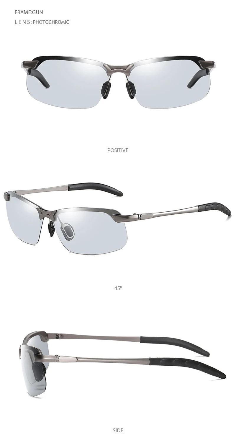Halbrahmen Photochrome Sonnenbrille Männer Frauen Vintage Metall Polarisierte Sonnenbrille Für Männliche Nachtsicht Driving Shades – Detail 15