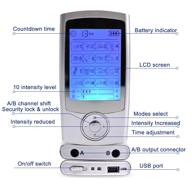 16 Modes Electric EMS Acupuncture Tens Muscle Stimulator Body Massage Digital Therapy Slimming Machine Electrostimulator