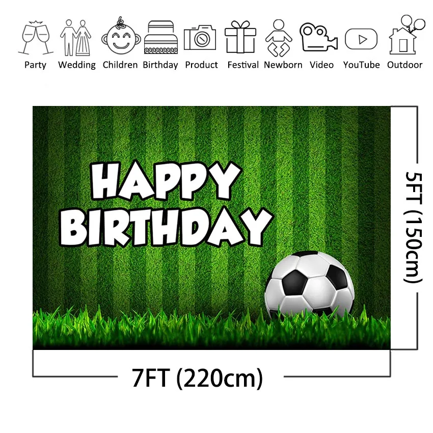 Grass Soccer Field Party Backdrop Football Boy Baby Happy Birthday Party Decor Custom Photography Background Photo Studio