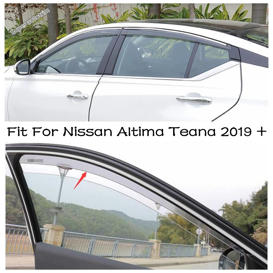 Car Side Visor Vent Shades Sun Rain Wind Deflector Awning Shield Guard Cover Trim 4PCS Fit For Nissan Altima Teana 2019 - 2023