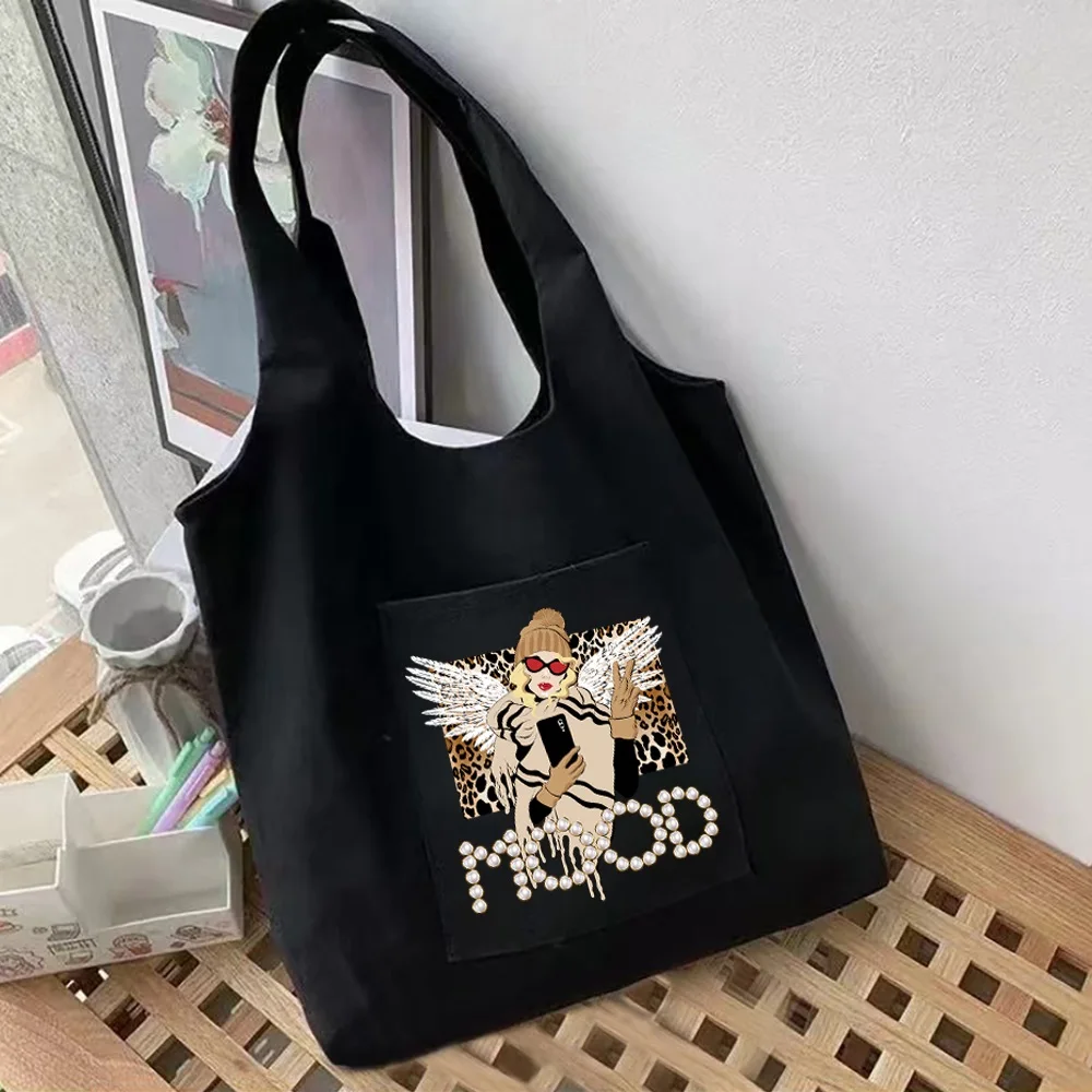 Women's Shopping Bags Canvas Commuter Shopper Vest Bag Cotton Cloth Bear Series Reusable Grocery Handbags Tote Bag