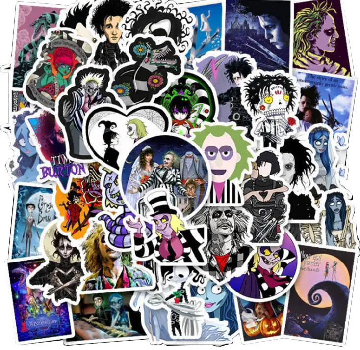 Pegatinas de grafiti de la serie de películas de Tim Burton, estuches de lápices impermeables para monopatín, Maleta de viaje para teléfono,