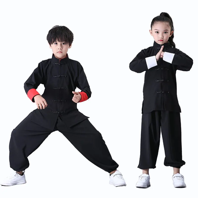 Kinderen Kung Fu Uniform Traditionele Chinese Kleding Voor Jongens Meisjes Wushu Kostuum Top Broek Pak Set Tai Chi Folk Stage outfit