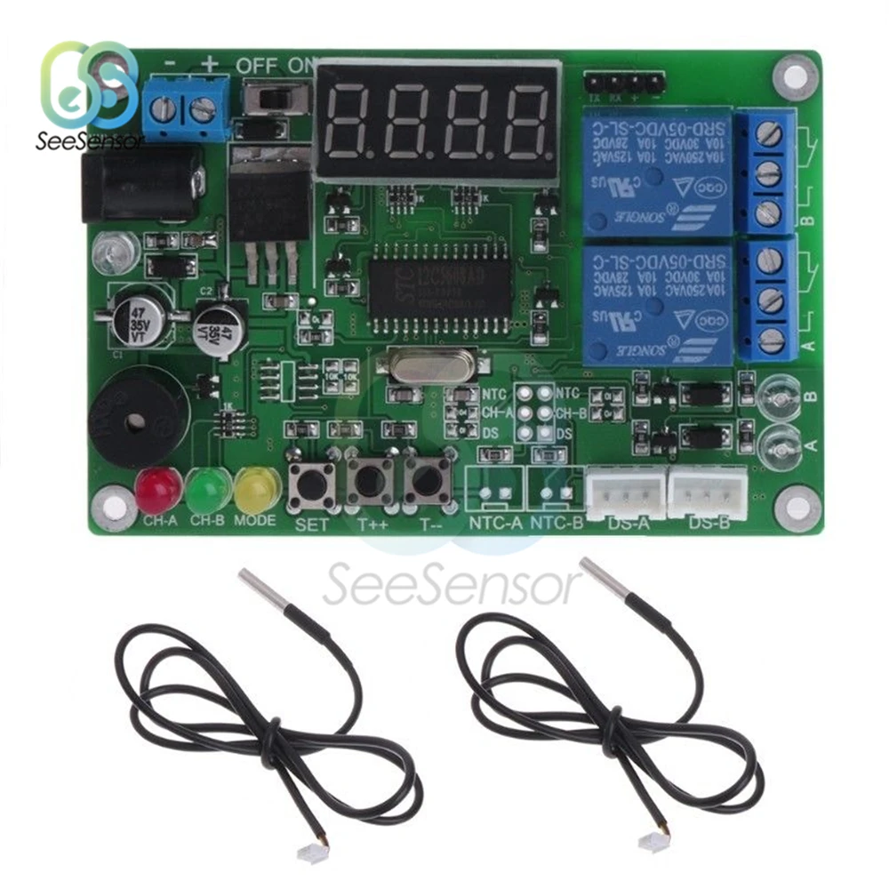 DC 5-24V High Precision Digital Display Intelligent Temperature Controller 0.36inch 4bit Digital Tube Waterproof Sensor Probe 1M